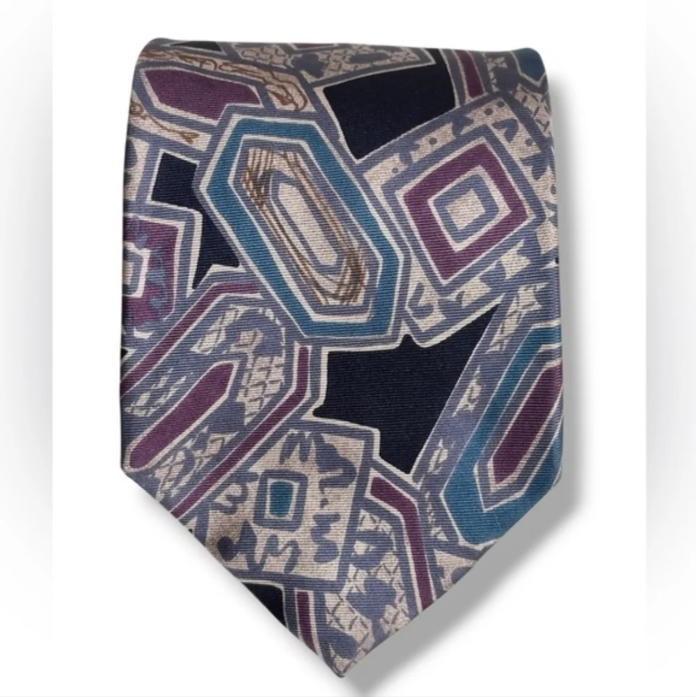 CHRISTIAN DIOR Multicolored Abstract Print Silk Tie VINTAGE